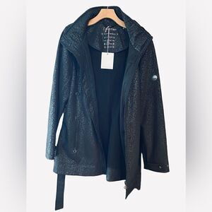 Calvin Klein Sz L NWT Black Metallic Pattern Windbreaker Raincoat Trench Coat